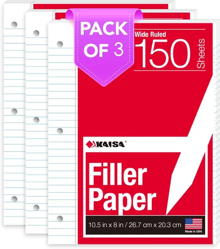 Vista 14 de KAISA Papel para cuaderno de hojas sueltas, rayas universitarias, 300 hojas por papel rayado, 8 x 10.5 pulgadas, 3 agujeros perforados para carpeta