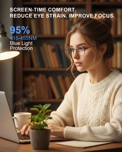 Vista 2 de Brigtlaiff - Lentes redondos con bloqueo de luz azul para hombres y mujeres, anteojos para computadora, juegos y TV, antifatiga ocular con marco