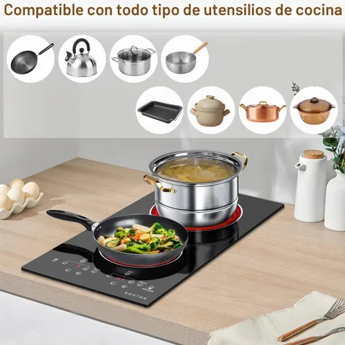 Vista 4 de Noxton 110V estufa eléctrica 2 quemadores, estufa radiante eléctrica de 12 110V / Sensor Touch / Negro