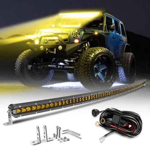 Vista 11 de CO LIGHT - Barra de luz LED curvada de 20 pulgadas, diseño delgado de fila única de 9720 lm, luz amarilla antiniebla para todoterreno, ATV, camión
