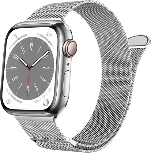 Vista 16 de Marge Plus Correa de malla de acero inoxidable cierre magnético para Apple Watch 7/6/5/4/3/2/1/SE de 1.5"/1.58"/1.61"/1.65"/1.73"/1.77" para A- Luz