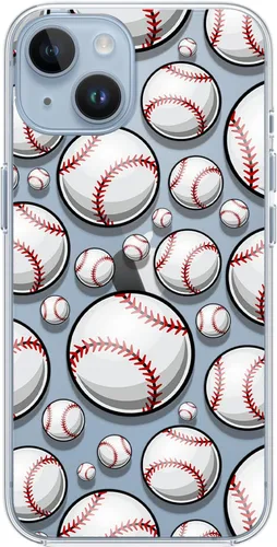 Vista 4 de Blingy's Funda para iPhone 14, divertido diseño deportivo de béisbol, funda protectora transparente de TPU suave de 6.1 pulgadas (estilo béisbol)