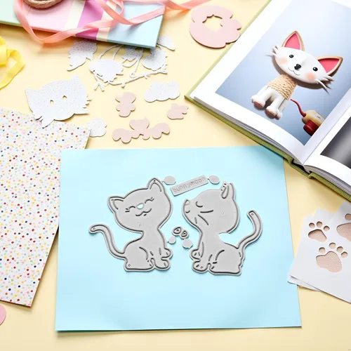 Vista 5 de Troqueles de corte de gatos para hacer tarjetas, plantillas de corte para álbumes de recortes, álbum de fotos, troqueles de papel decorativo