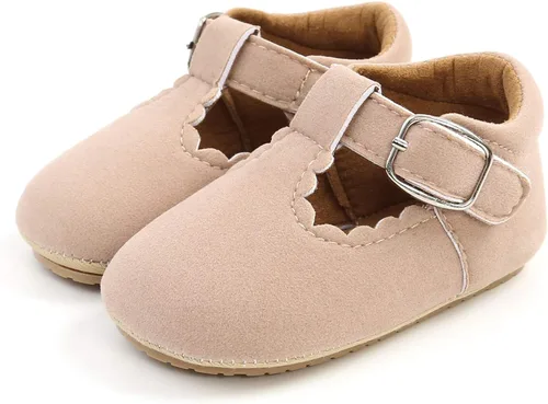 Vista 6 de SOFMUO Zapatos deportivos de cuero con cordones para bebés y niñas con suela de goma suave, mocasines Oxford para recién nacidos, mocasines