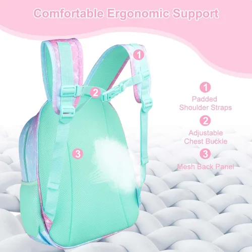 Vista 4 de RHCPFOVR Mochila infantil para niñas – Mochila para niñas de 3 a 8 años, sirena para niños, mochila escolar de 15 pulgadas para jardín de infantes