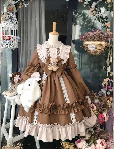 Vista 3 de Adove Vestido Kawaii Lolita para mujer, vestidos de Lolita de manga larga para adolescentes y niñas