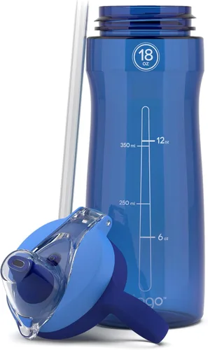 Vista 6 de Pogo Botella de agua de plástico Tritan sin BPA con tapa de popote suave, 18 onzas, azul