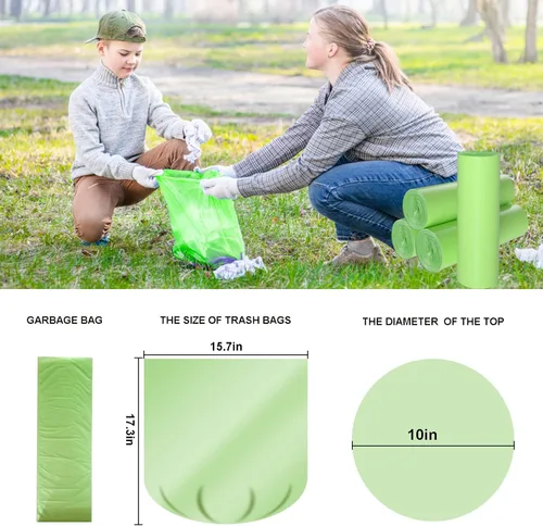 Vista 4 de TECHSHARE Bolsas de basura biodegradables de 1.2 galones, 80 unidades, bolsas de basura compostables, capacidad de 1.5 galones, color verde