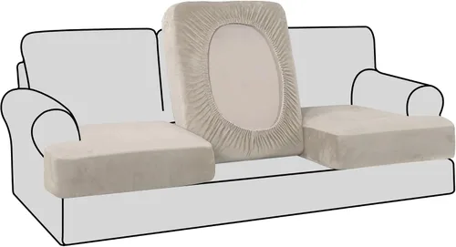Vista 14 de H.VERSAILTEX Fundas de terciopelo elástico para silla con cojín en forma de T para sala de estar, funda de sofá, funda de asiento con cojín