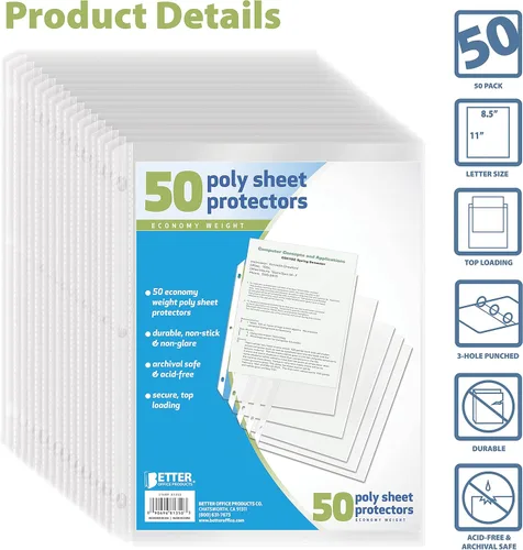 Vista 3 de Better Office Products Fundas de plástico para papel Better Office, 50