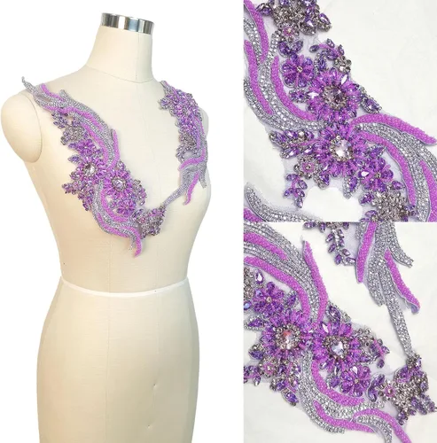 Vista 24 de Parches de cristal hechos a mano con cuentas de encaje de diamantes de imitación para accesorios de ropa de vestir (S1-champán)