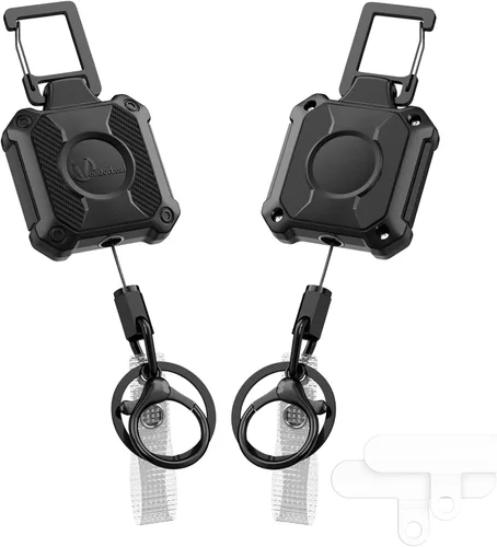 Vista 8 de Llavero retráctil resistente con bloqueo de intervalos, clip para tarjetas de identificación, carrete de insignia con cordón Dyneema Negro-1 paquete