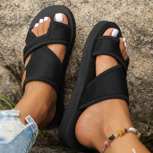 Vista 2 de Sandalias ortopédicas para mujer, cómodas sandalias de playa con soporte de arco transpirable de malla hueca para caminar