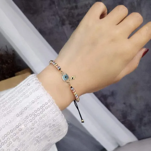 Vista 5 de LJWVX Pulsera de cuentas chapada en oro de 0.157in para mujer, ajustable, trenzada, mano de Hamsa para protección