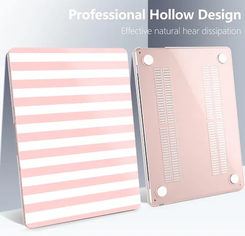 Vista 6 de Batianda Funda para MacBook Air de 15 pulgadas 2026 M5 M4 M3 M2 Chip, rayas Raya rosa
