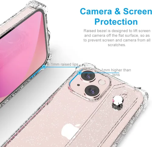 Vista 3 de Funda con purpurina con correa de mano compatible con iPhone 13 de 6.1 pulgadas, funda transparente brillante con correa de muñeca ajustable soporte