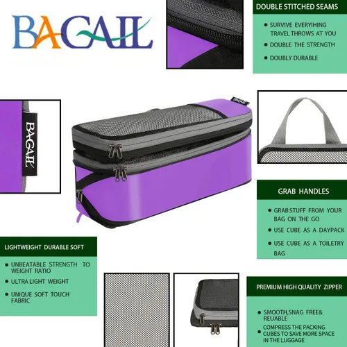 Vista 74 de BAGAIL 4 juegos/6 juegos/8 cubos de compresión para embalaje, accesorios de viaje, organizadores de embalaje expandibles (malla cuadrada, 06-beige)