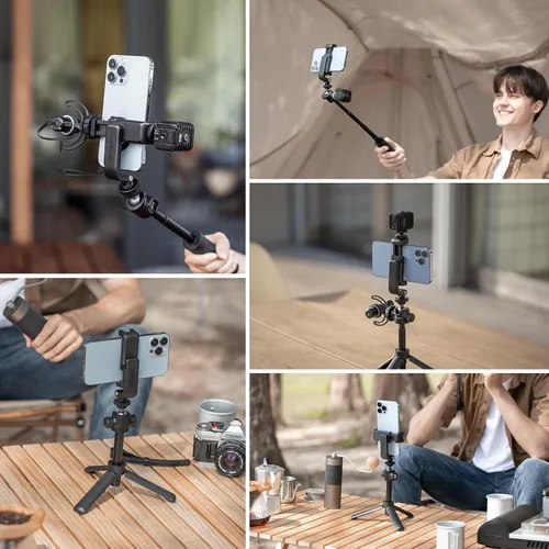 Vista 7 de Soporte de trípode para teléfono iPhone con 2 soportes de zapata fría (versión mejorada), soporte de disparo vertical y horizontal, de 2.36 a 3.62