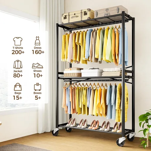 Vista 2 de HYSEYY Rolling Clothes Rack Heavy Duty Clothing Rack for Hanging Clothes