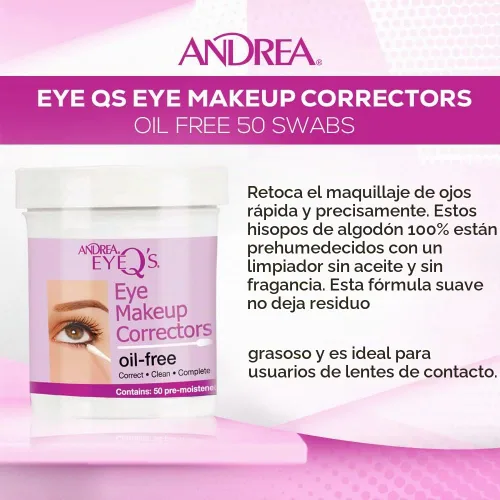Vista 2 de Andrea Eyeq's - Correctores de maquillaje de ojos sin aceite, hisopos prehumedecidos, 50