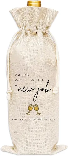 Vista 14 de Huastatewolf Bolsa de vino de jubilación – Bolsa de regalo con cubierta de botella de vino de arpillera (C35), 6.3 x 13.4 pulgadas, estampado