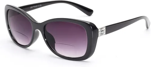Vista 18 de JM Gafas de Lectura Bifocales Clásicas Rectangulares Elegantes Gafas de Sol Lectoras para Mujeres Todo Negro +1.25