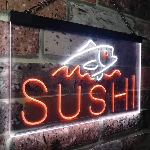 Vista 16 de ADVPRO Sushi Fish Sashimi Restaurant - Letrero de neón LED de doble color, azul y rojo, 12 x 8.5 pulgadas, st6s32-i3334-br