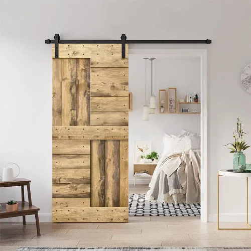 Vista 7 de TMS Serie N - Puerta corrediza interior de madera de pino anudada con kit de herrajes deslizantes (32 x 84 pulgadas, blanco)