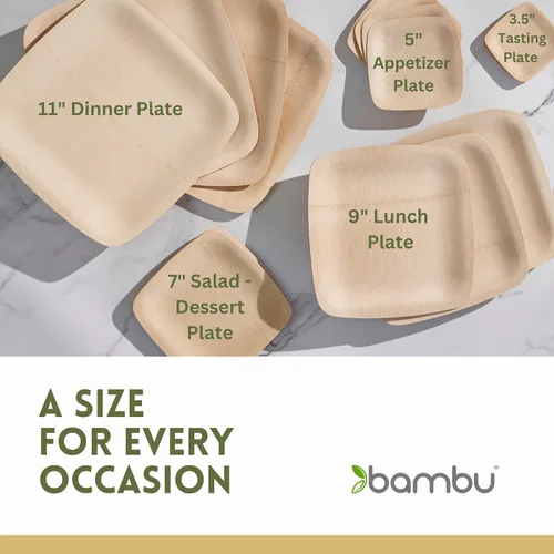 Vista 3 de Bambu Platos cuadrados de bambú de 9 pulgadas, paquete de 25