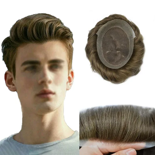 Vista 23 de Toupee For Men Real Human Hair Mens Toupee Hair Replacement System Swiss Lace Toupee For Men Natural Human Hair Piece Mens Toupee6*8"-90% density#2