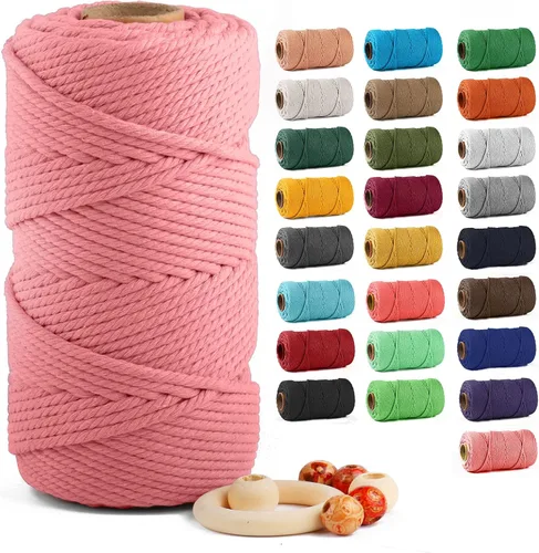 Vista 58 de ZUEXT Cordón de algodón para macramé de 4 mm x 500 m, ZUEXT Cordones trenzados naturales hechos a mano en verde manzana de 4 hebras, cuerda de lana