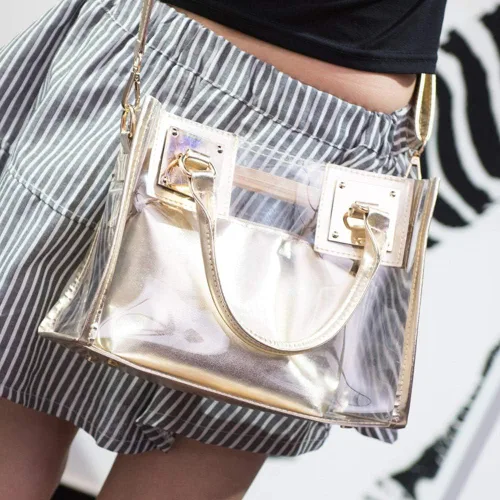 Vista 6 de Bolso bandolera transparente para mujer, bolso de mano de moda de diseñador 2 en 1