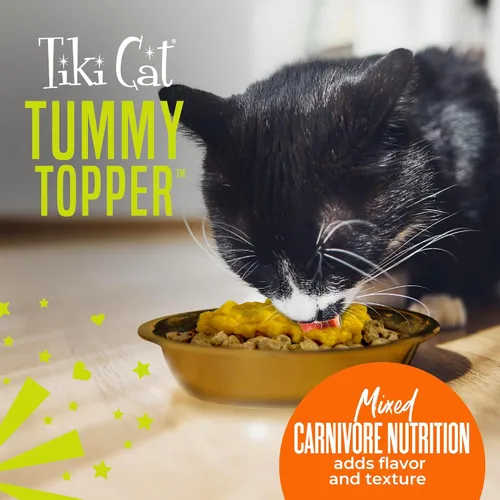 Vista 7 de Tiki Cat Tummy Topper, puré de receta de calabaza, formulado para apoyar la digestión saludable, Mousse Cat Food Topper, bolsa de 1.5 onzas