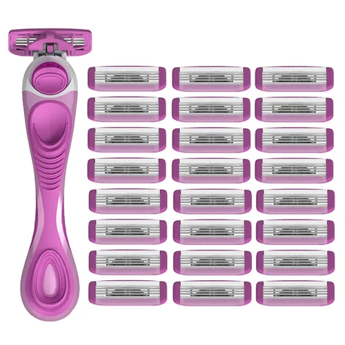 Vista 5 de ShaveMOB Kit de maquinilla de afeitar de 3 cuchillas para mujer (mango de cabeza flexible + 12 recambios) - El práctico kit de afeitado