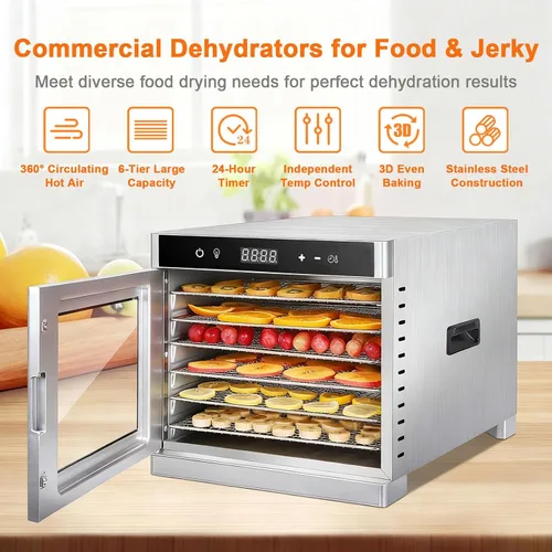 Vista 2 de Food Dehydrator Machine, 6 Stainless Steel Trays, 700W Electric Food Dryer with Adjustable Temperature & 24-Hour Timer, for Jerky, Meat, Fruit Silver