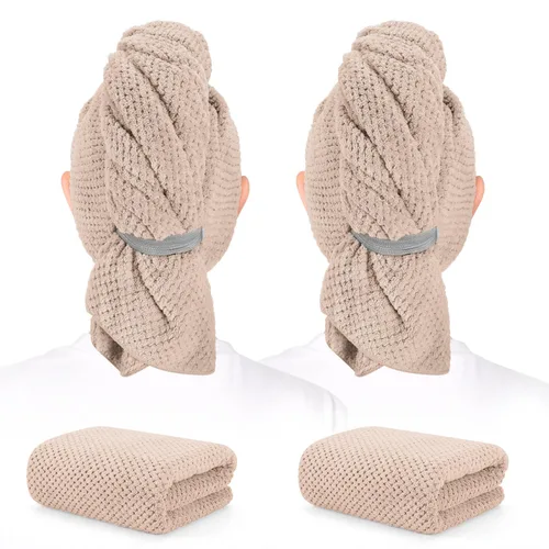 Vista 14 de Paquete de 2 toallas de microfibra para el cabello - 41 x 24 pulgadas, súper suaves, absorbentes, de secado rápido sin encrespamiento, envoltorio