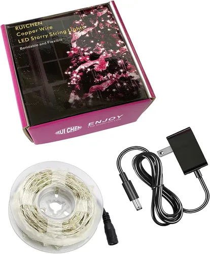 Vista 9 de RUICHEN Luces de Hadas de Alambre Plateado Enchufables de 33 Pies, Cadena de 100 Luces LED con Carrete, Azul Waterproof, Silver Coated Copper Wire