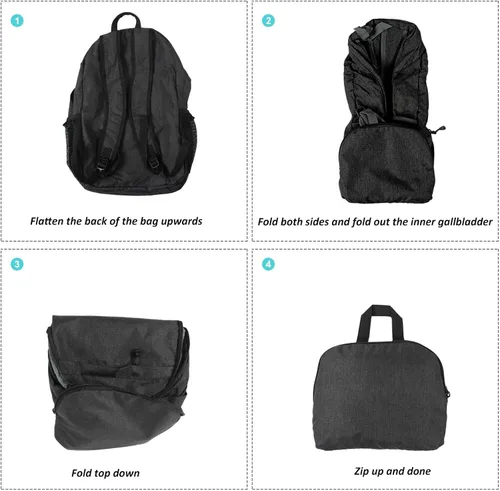 Vista 3 de TANTOMI Mochila plegable ultraligera 25L - Mochila de senderismo plegable para viajes, mochila pequeña para hombres y mujeres al aire libre - Negro