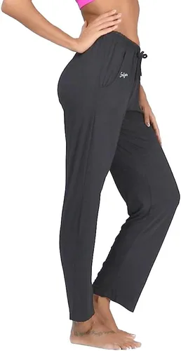 Vista 2 de Pantalones largos de modal, cómodos, con cordón ajustable, sueltos, de pierna recta, para yoga, correr, hacer deporte, con bolsillos