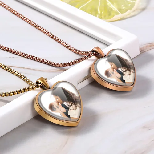 Vista 3 de Fanery sue Collares personalizados de doble cara, collares de fotos personalizados para mujeres y hombres, colgante de foto personalizado