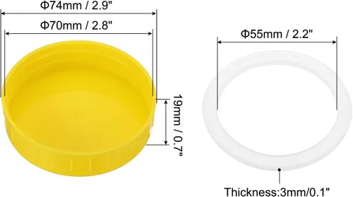 Vista 2 de PATIKIL Tapas de plástico de boca regular para tarros de 2.77 pulgadas, 1 juego/8 tapas para tarros de conservas con anillo de sellado de silicona