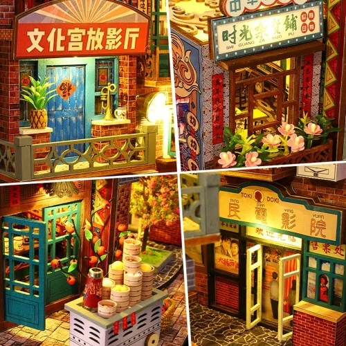 Vista 4 de Casa de muñecas hecha a mano con forma de libro en miniatura, kit de muebles de casa de muñecas, modelo de tienda nostalgia, habitación creativa