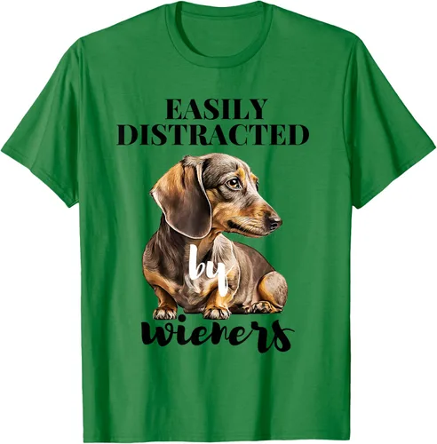 Vista 3 de Easy Distracted By Wieners Dachshund - Camiseta divertida para perro Weiner, Azul