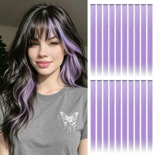 Vista 16 de 20 extensiones de cabello con clip de colores para niñas, extensiones de cabello arcoíris multicolor de 20 pulgadas, reflejos instantáneos, piezas