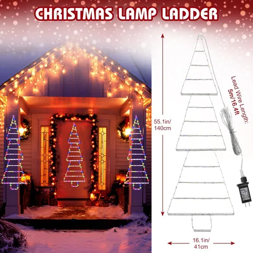 Vista 7 de Luces de Decoraciones Navideñas para Exteriores 4.6 Pies (1.4 metros) Luces LED de Árbol de Navidad, 175 Luces LED de Escalera Navideña para Pared