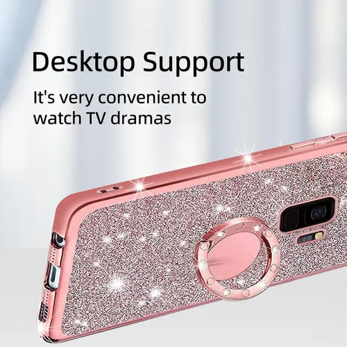 Vista 5 de Funda para Samsung Galaxy S9, Galaxy S9 para mujer, con purpurina, suave, elegante, transparente, TPU de lujo, linda funda protectora con correa