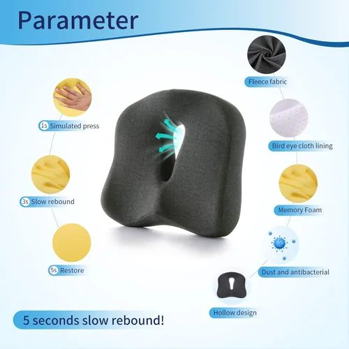 Vista 8 de Cojín de espuma viscoelástica para silla de asiento para aliviar el dolor de espalda, ciática, dolor de coxis, disco degenerativo, cojín ortopédico
