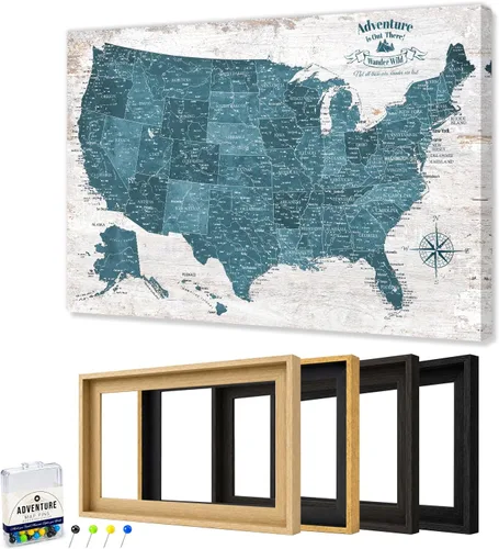 Vista 17 de IPIC - Lienzo con mapas de EE. UU. para decoración de pared, mapa con pin de empuje para marcar viajes, mapa de viaje impreso de EE. UU.