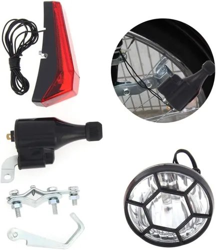 Vista 9 de Juego de luces de dinamo para bicicleta, faros delanteros y traseros LED, luz de seguridad, accesorios de ciclismo