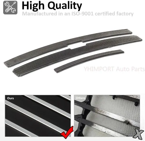 Vista 4 de Inserto de rejilla de aluminio sólido compatible con Chevy Silverado 2007-2010 2500HD/3500HD cromado, 3 piezas